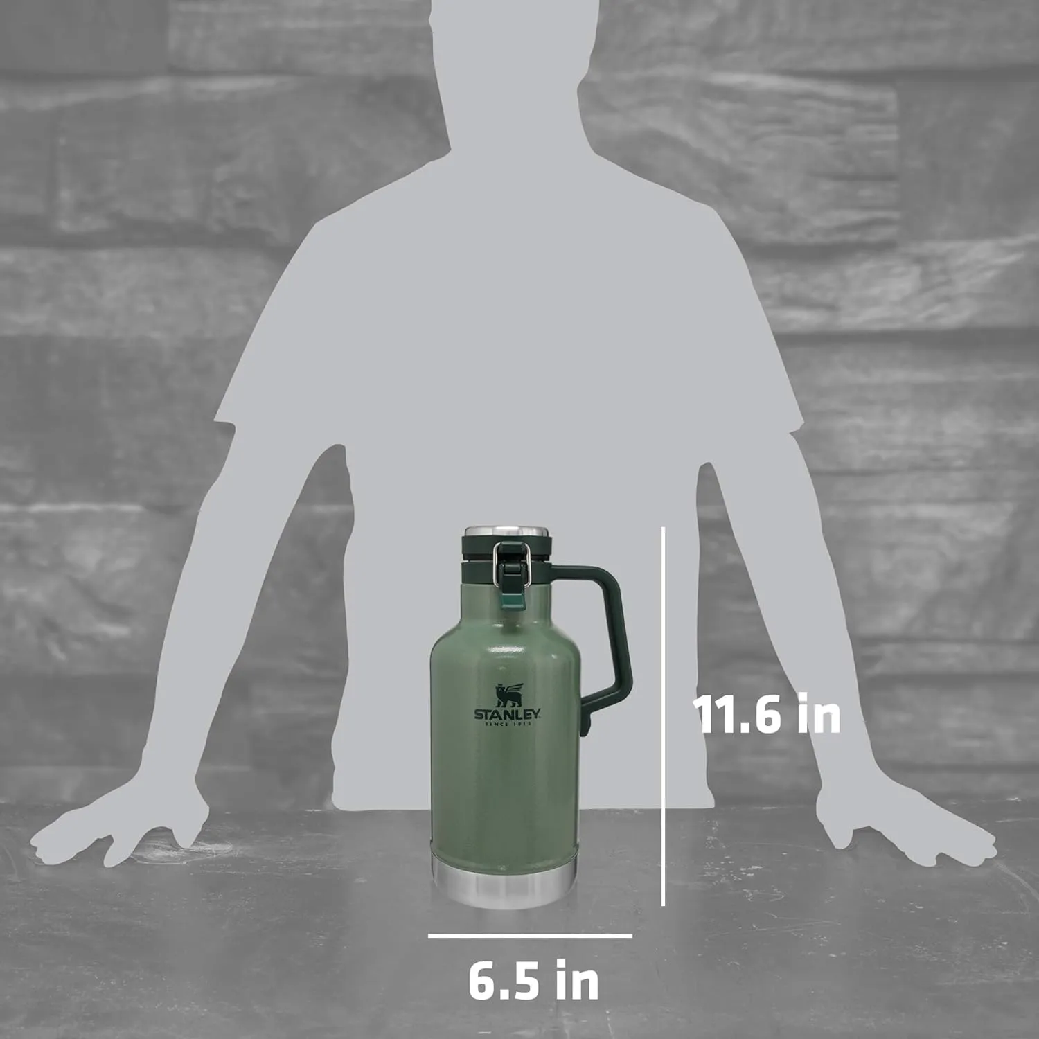 Stanley Classic Easy-Pour Growler 64 oz | Keeps Beer Cold or Coffee Hot | Leakproof Steel Lined Lid and Easy to Carry Handle | Insulated Stainless Steel | BPA-Free | Green