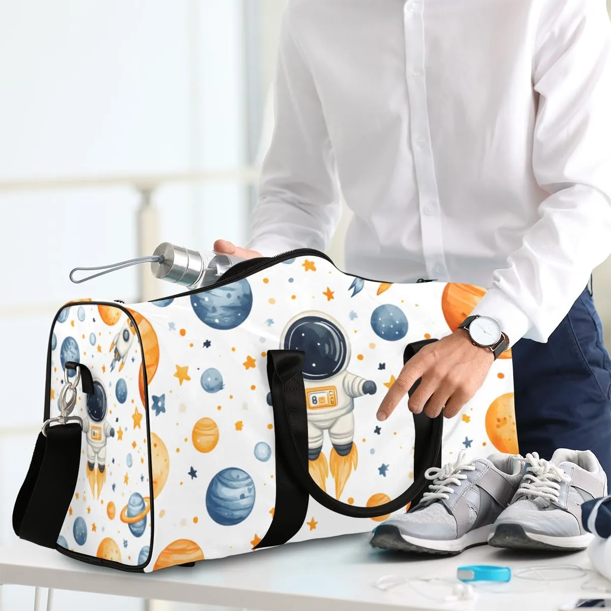 Stars Astronaut Travel Duffle Bag for Women Men Gym Duffel Foldable Bag Waterproof Weekender Fantasy Planet Galaxy Duffle Tote