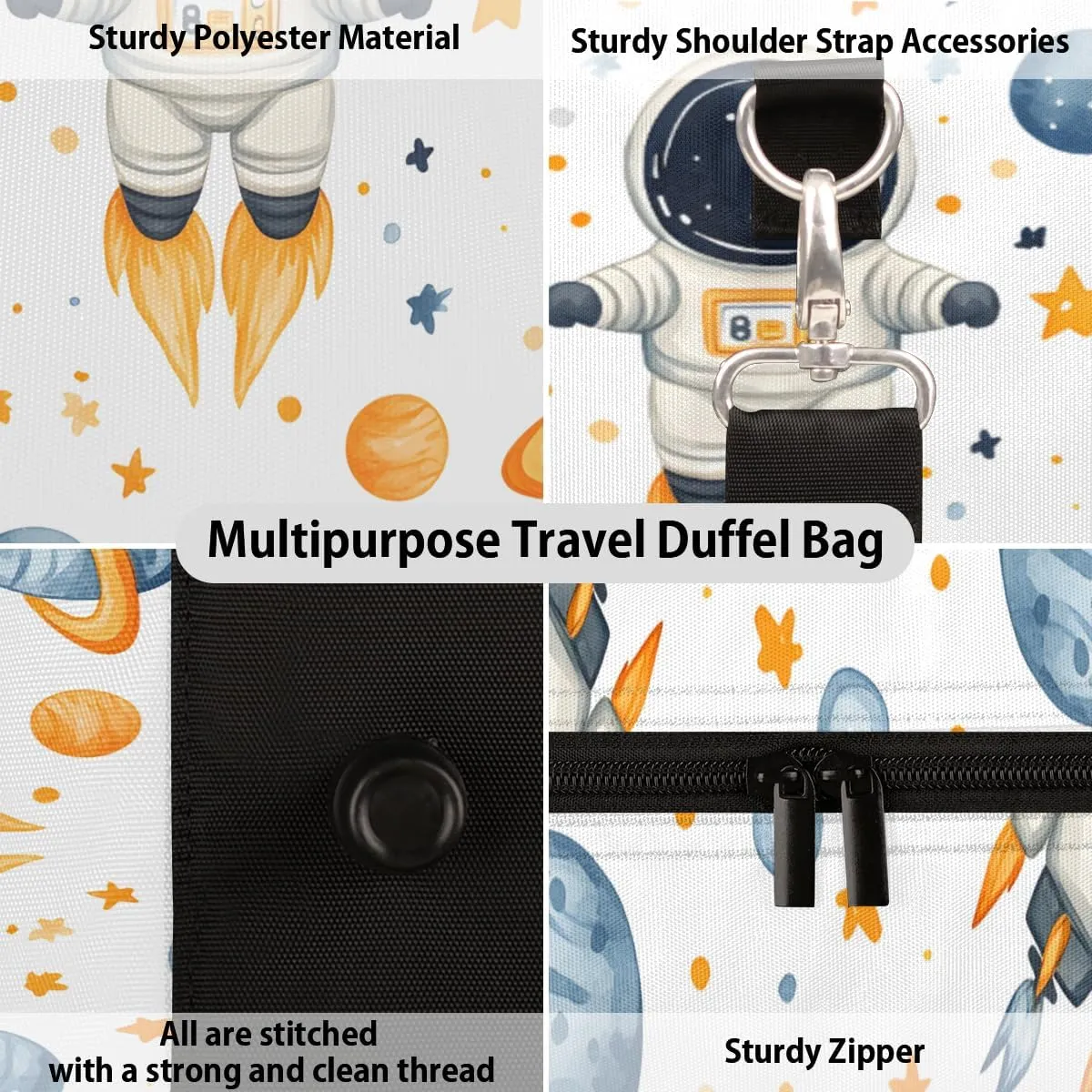 Stars Astronaut Travel Duffle Bag for Women Men Gym Duffel Foldable Bag Waterproof Weekender Fantasy Planet Galaxy Duffle Tote