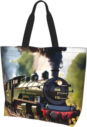 Steam Little Train print Shoulder Handbag, Women Tote Purse, Large Capacity Shopping Bag, Top Handle Bag