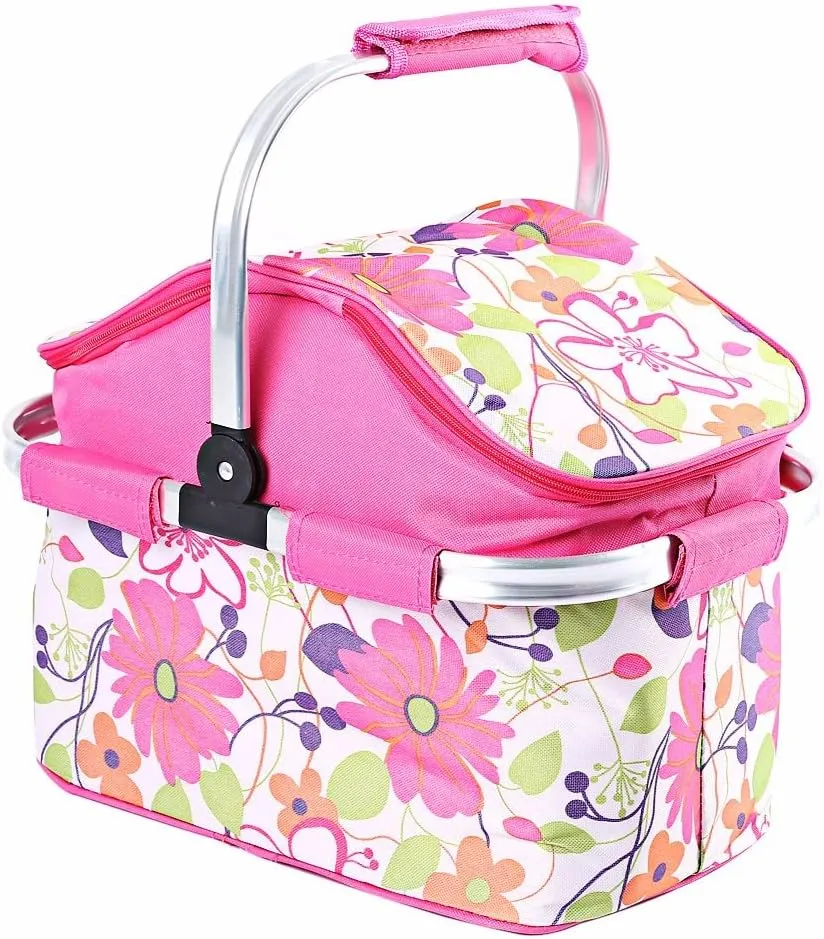 Steel Handle Storage Basket Flowers Pink - Sunshine