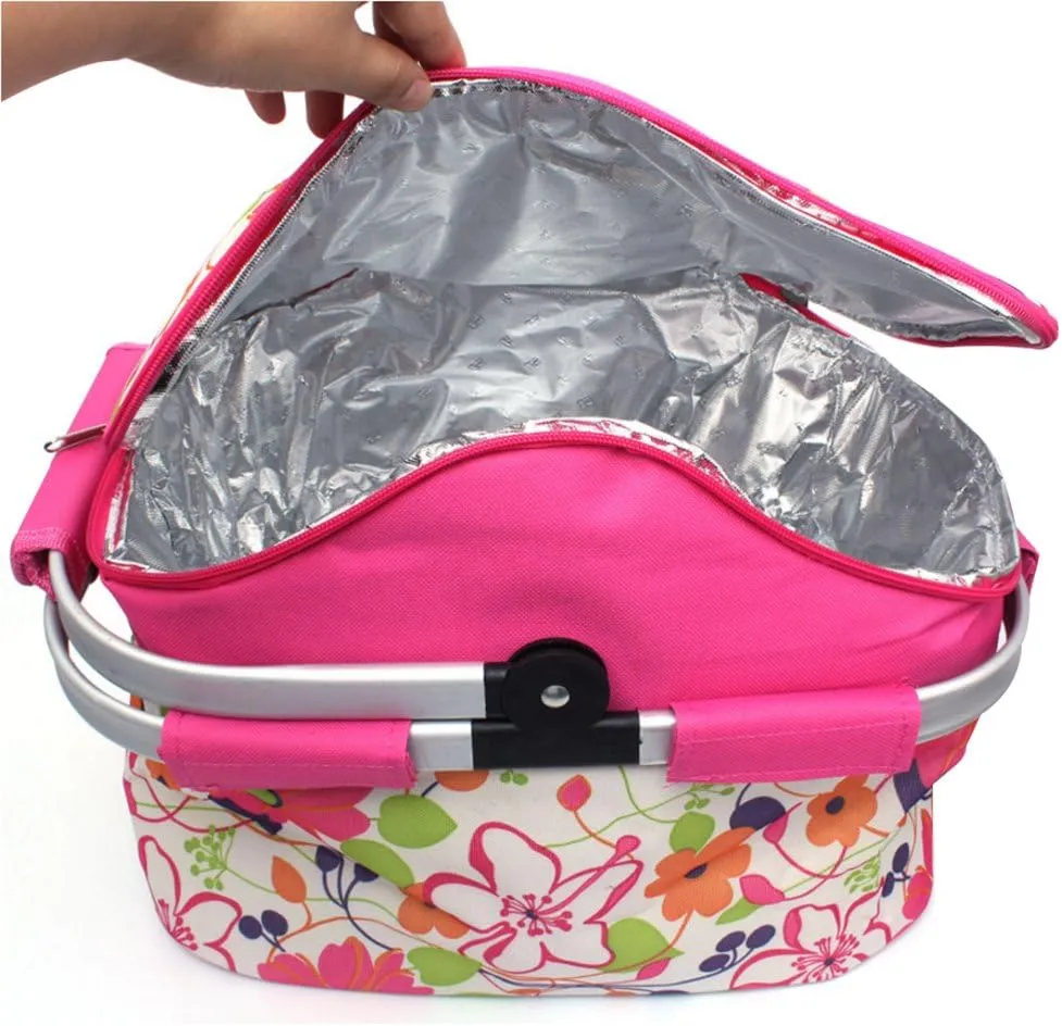 Steel Handle Storage Basket Flowers Pink - Sunshine
