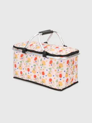 Steel Handle Storage Basket Pink Flowers - Sunshine