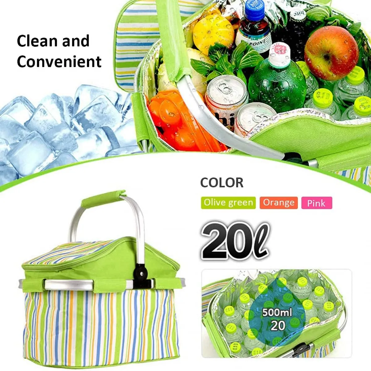 Steel Handle Storage Basket Stripes Green - Sunshine