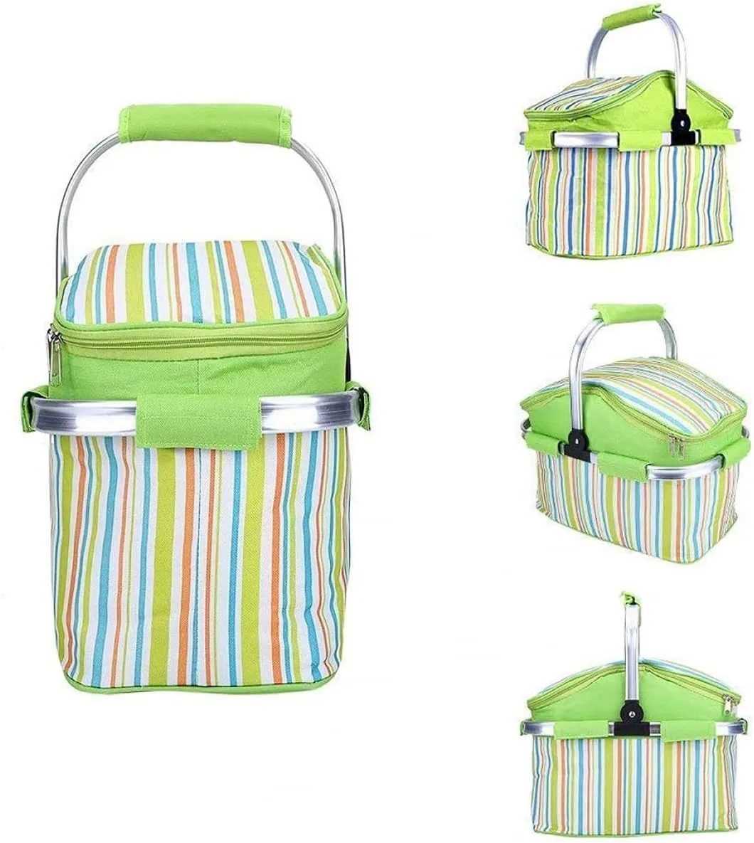 Steel Handle Storage Basket Stripes Green - Sunshine
