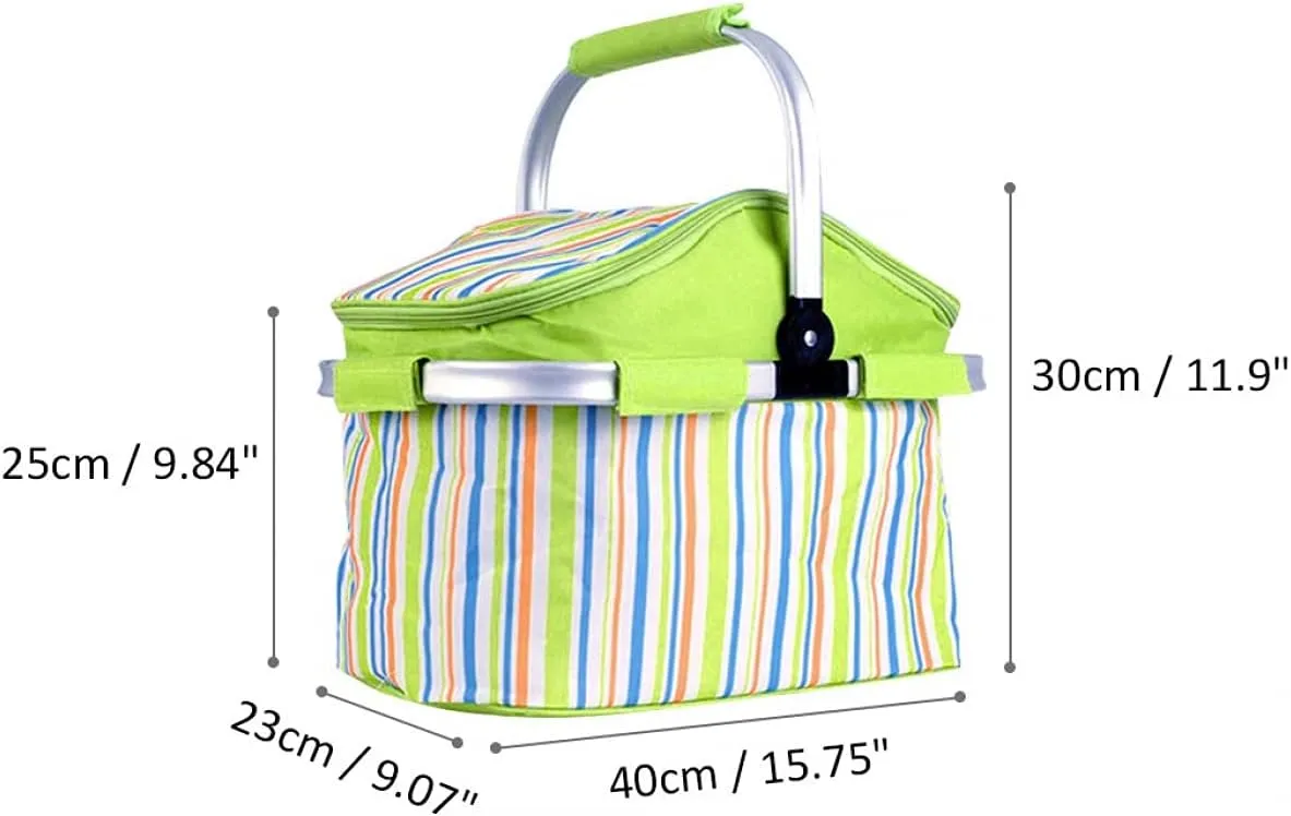Steel Handle Storage Basket Stripes Green - Sunshine