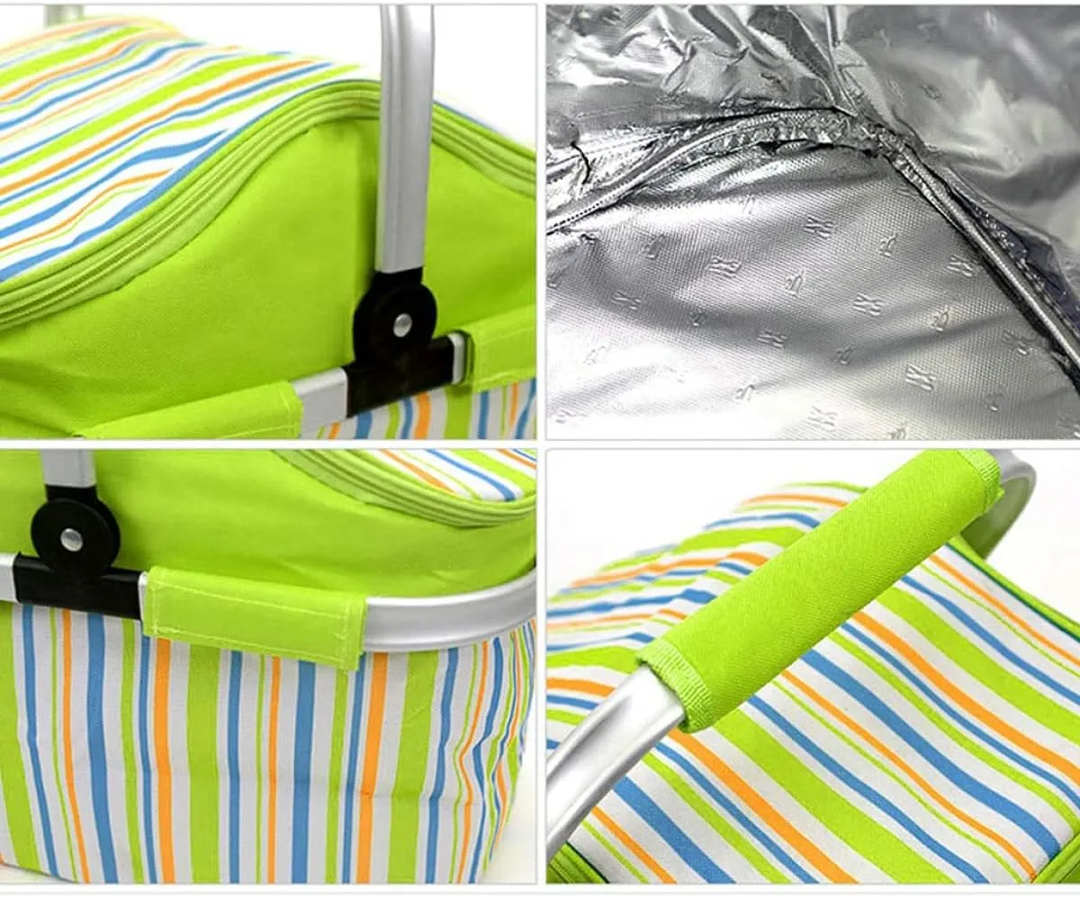 Steel Handle Storage Basket Stripes Green - Sunshine