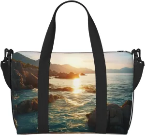 Stones Blue Sea Ocean Sunrise Mountain print Travel Bags Large Crossbody Bags Shoulder Bags Carry-on Spacious Bags Gym Bags