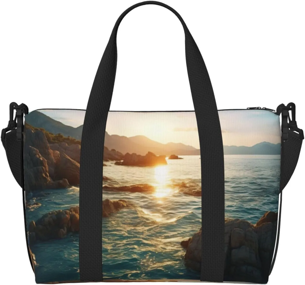 Stones Blue Sea Ocean Sunrise Mountain print Travel Bags Large Crossbody Bags Shoulder Bags Carry-on Spacious Bags Gym Bags