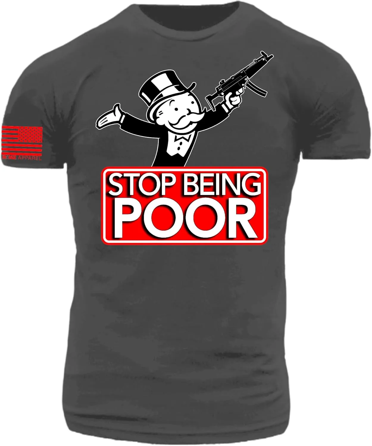 Stop Being Poor Uncle Moneybags with HK MP5 on Premium 100% Cotton Men's Athletic Fit T-Shirt