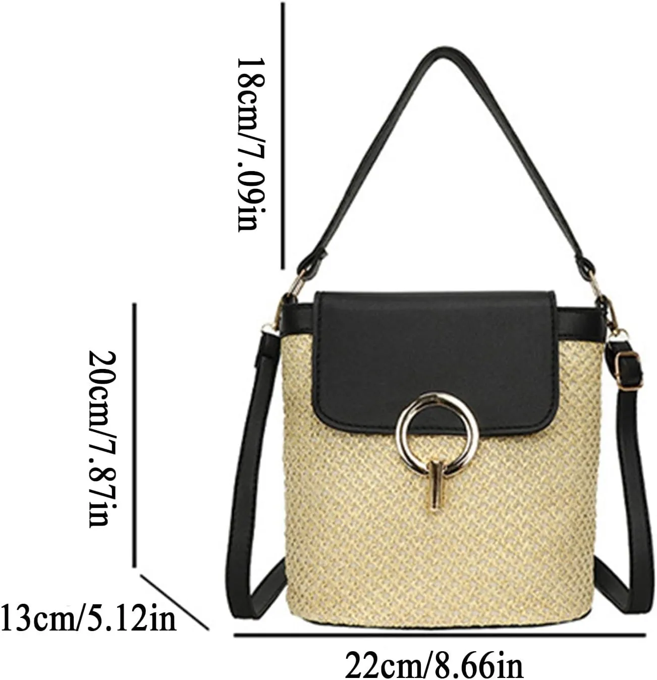 Straw Weave Women Ladies Bucket Handbags Summer Beach Shoulder Bags Mini Messenger Bag (A, One Size)