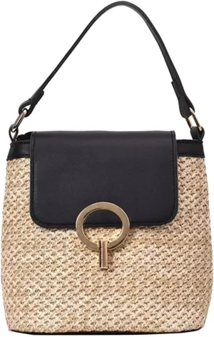 Straw Weave Women Ladies Bucket Handbags Summer Beach Shoulder Bags Mini Messenger Bag (A, One Size)