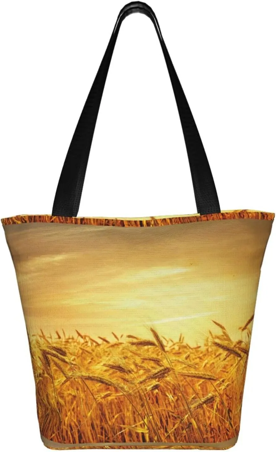 Stylish And Durable Wheat Field Shoulder Bag - Full Print, Large Capacity