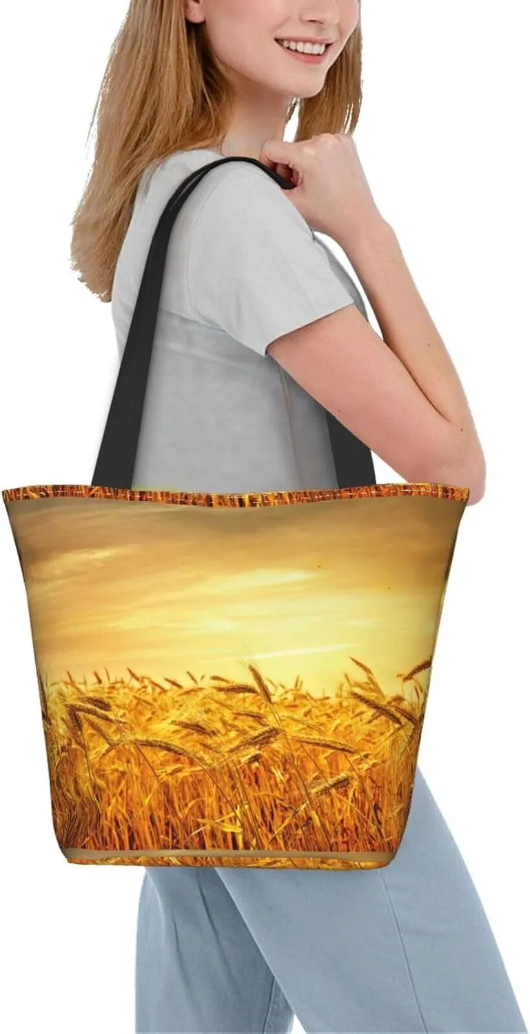 Stylish And Durable Wheat Field Shoulder Bag - Full Print, Large Capacity