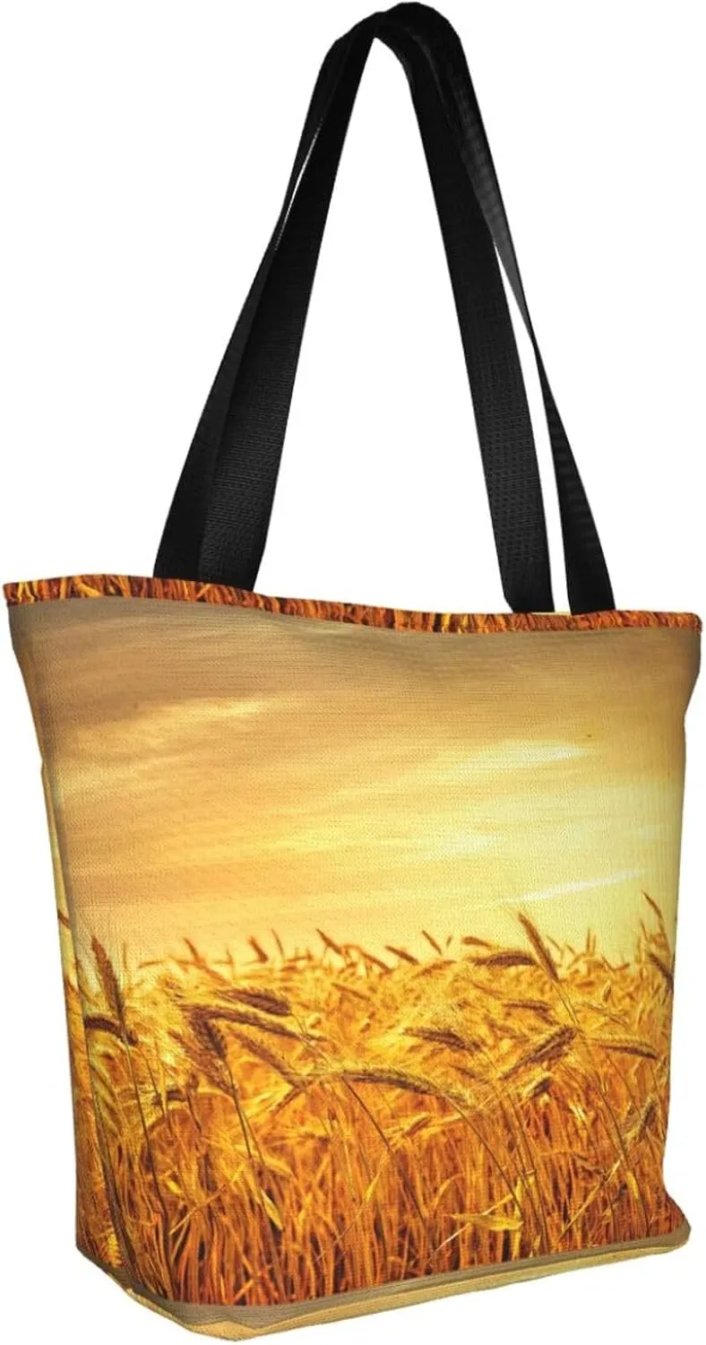 Stylish And Durable Wheat Field Shoulder Bag - Full Print, Large Capacity