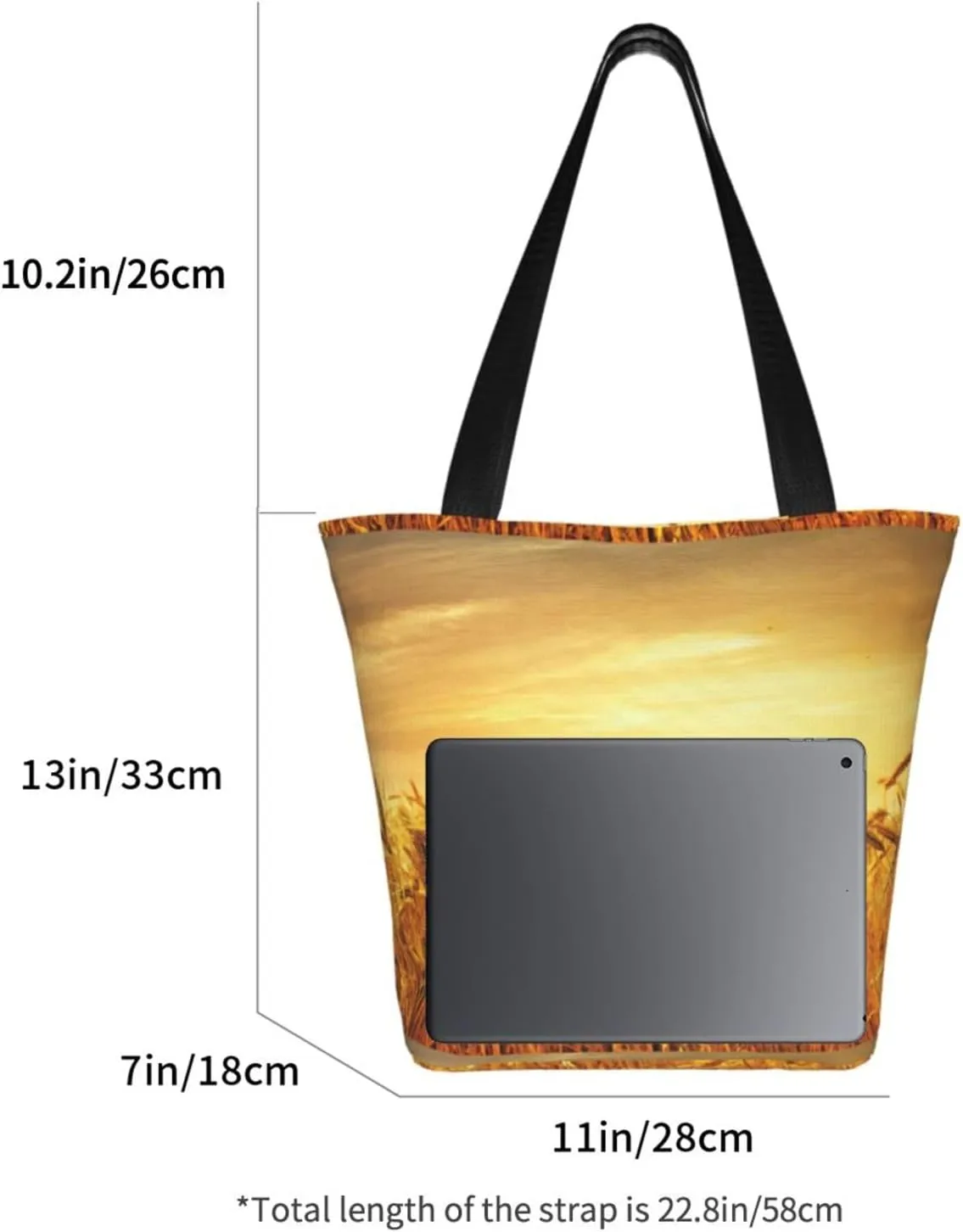 Stylish And Durable Wheat Field Shoulder Bag - Full Print, Large Capacity