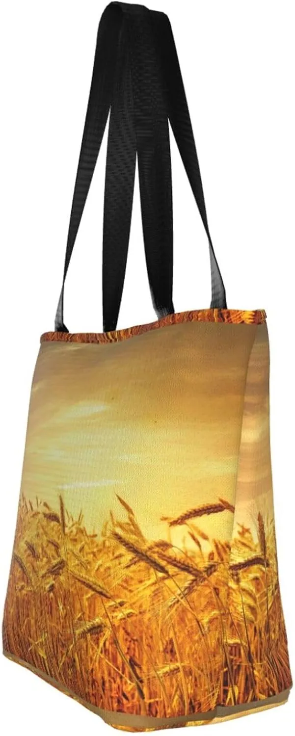 Stylish And Durable Wheat Field Shoulder Bag - Full Print, Large Capacity
