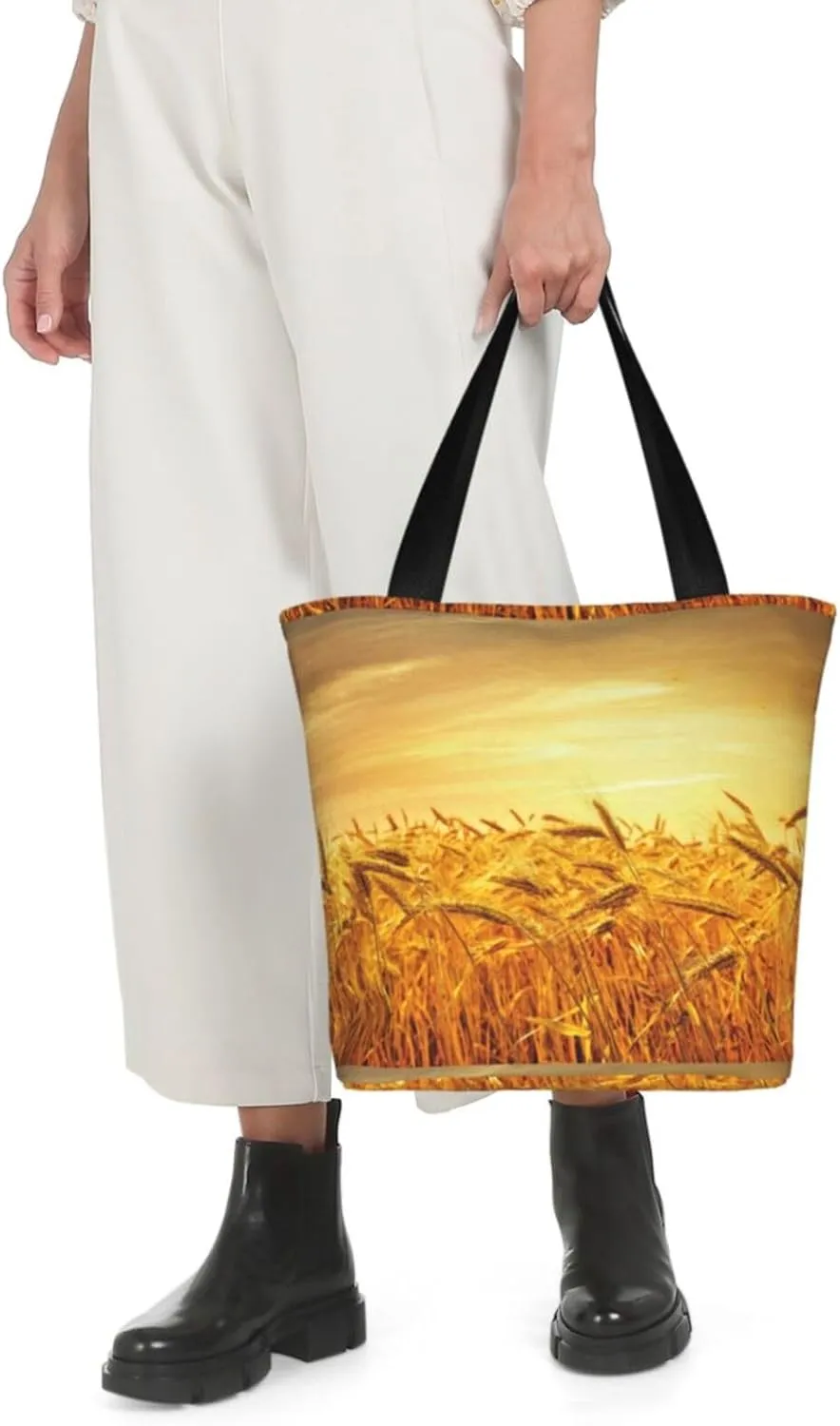 Stylish And Durable Wheat Field Shoulder Bag - Full Print, Large Capacity