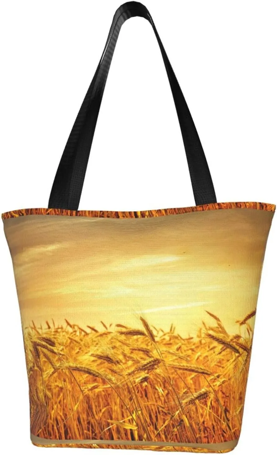Stylish And Durable Wheat Field Shoulder Bag - Full Print, Large Capacity