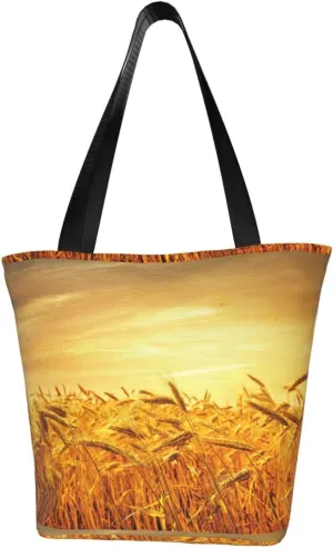 Stylish And Durable Wheat Field Shoulder Bag - Full Print, Large Capacity