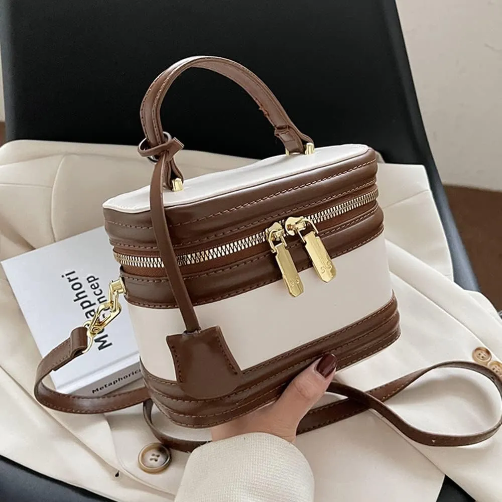 Stylish Women’s Retro Leather Bucket Satchel Crossbody Bag - White Fashion Tote Handbag