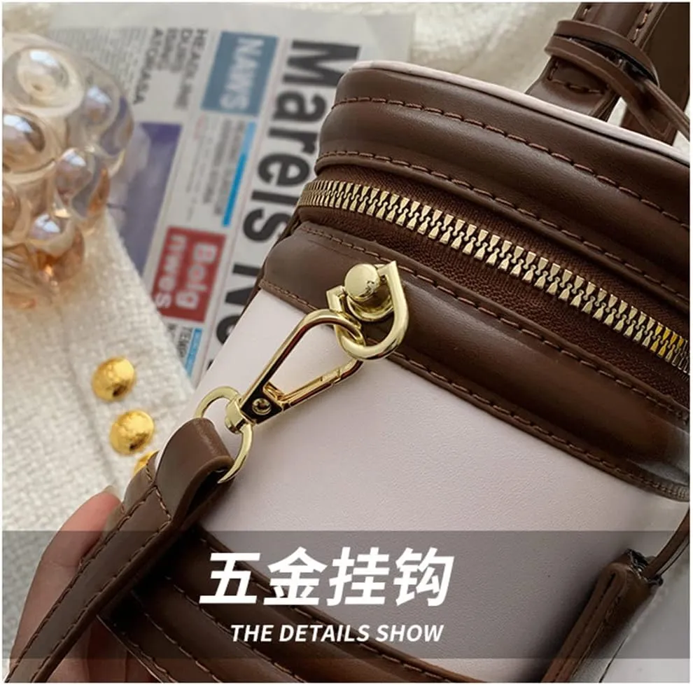 Stylish Women’s Retro Leather Bucket Satchel Crossbody Bag - White Fashion Tote Handbag
