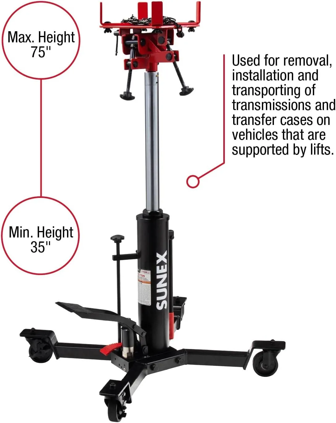 Sunex 7793B 1/2-Ton Telescopic, Foot Activated Transmission Jack