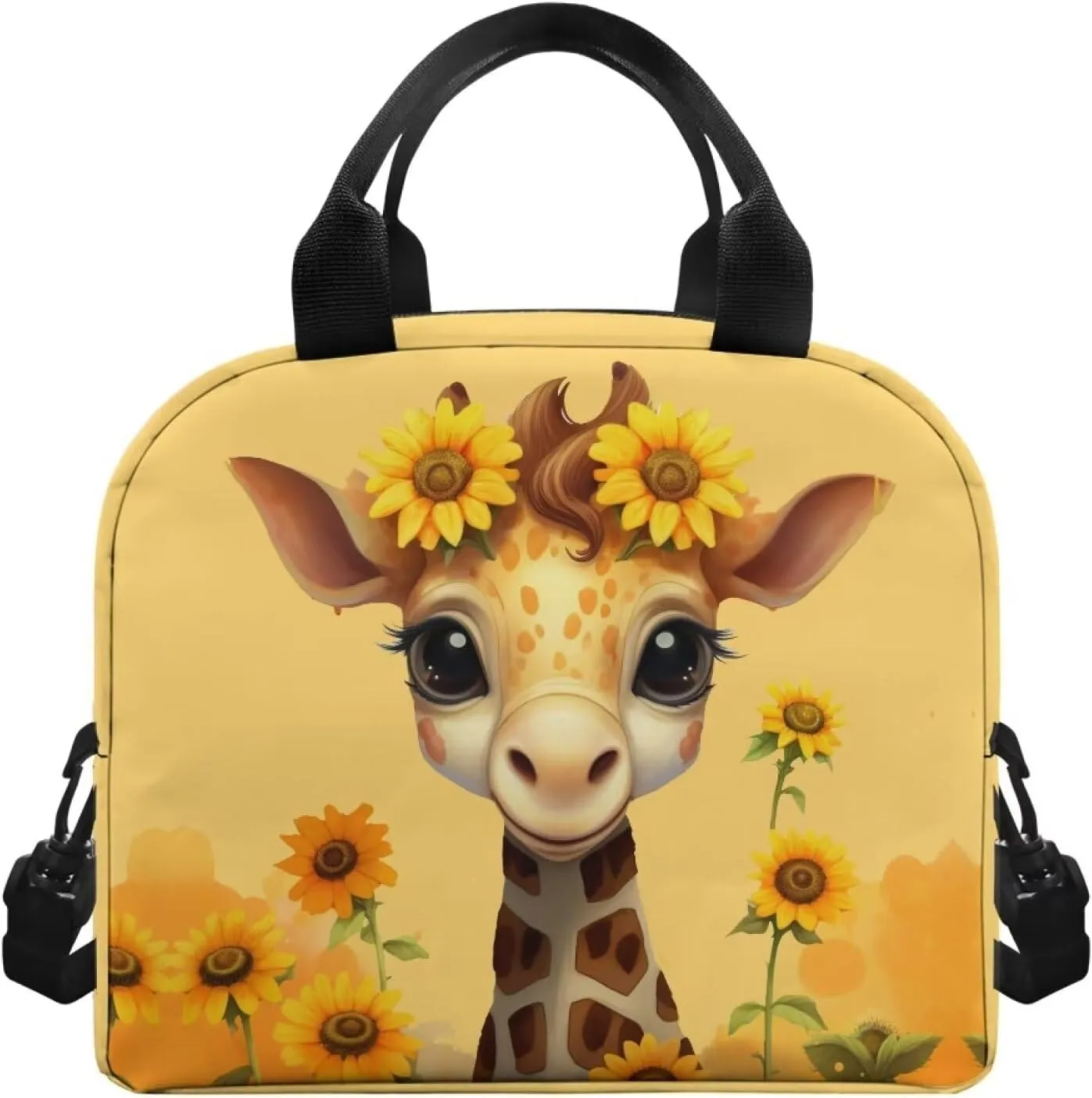 Sunflower Giraffe Lunch Bag for Girls 6-8 8-10 10-12 Insulated Lunch Bags Kids Reusable Lunch Box Meal Prep Organzier Crossbody Lunch Tote Bag Travel Camping Outing Picnic Meal Bento Bag