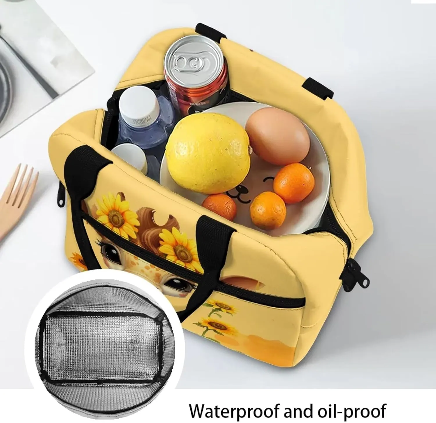 Sunflower Giraffe Lunch Bag for Girls 6-8 8-10 10-12 Insulated Lunch Bags Kids Reusable Lunch Box Meal Prep Organzier Crossbody Lunch Tote Bag Travel Camping Outing Picnic Meal Bento Bag