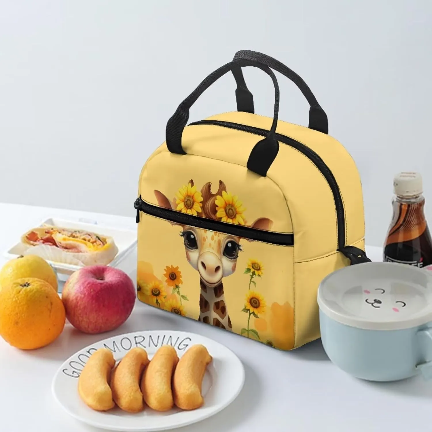 Sunflower Giraffe Lunch Bag for Girls 6-8 8-10 10-12 Insulated Lunch Bags Kids Reusable Lunch Box Meal Prep Organzier Crossbody Lunch Tote Bag Travel Camping Outing Picnic Meal Bento Bag