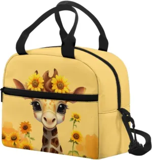 Sunflower Giraffe Lunch Bag for Girls 6-8 8-10 10-12 Insulated Lunch Bags Kids Reusable Lunch Box Meal Prep Organzier Crossbody Lunch Tote Bag Travel Camping Outing Picnic Meal Bento Bag