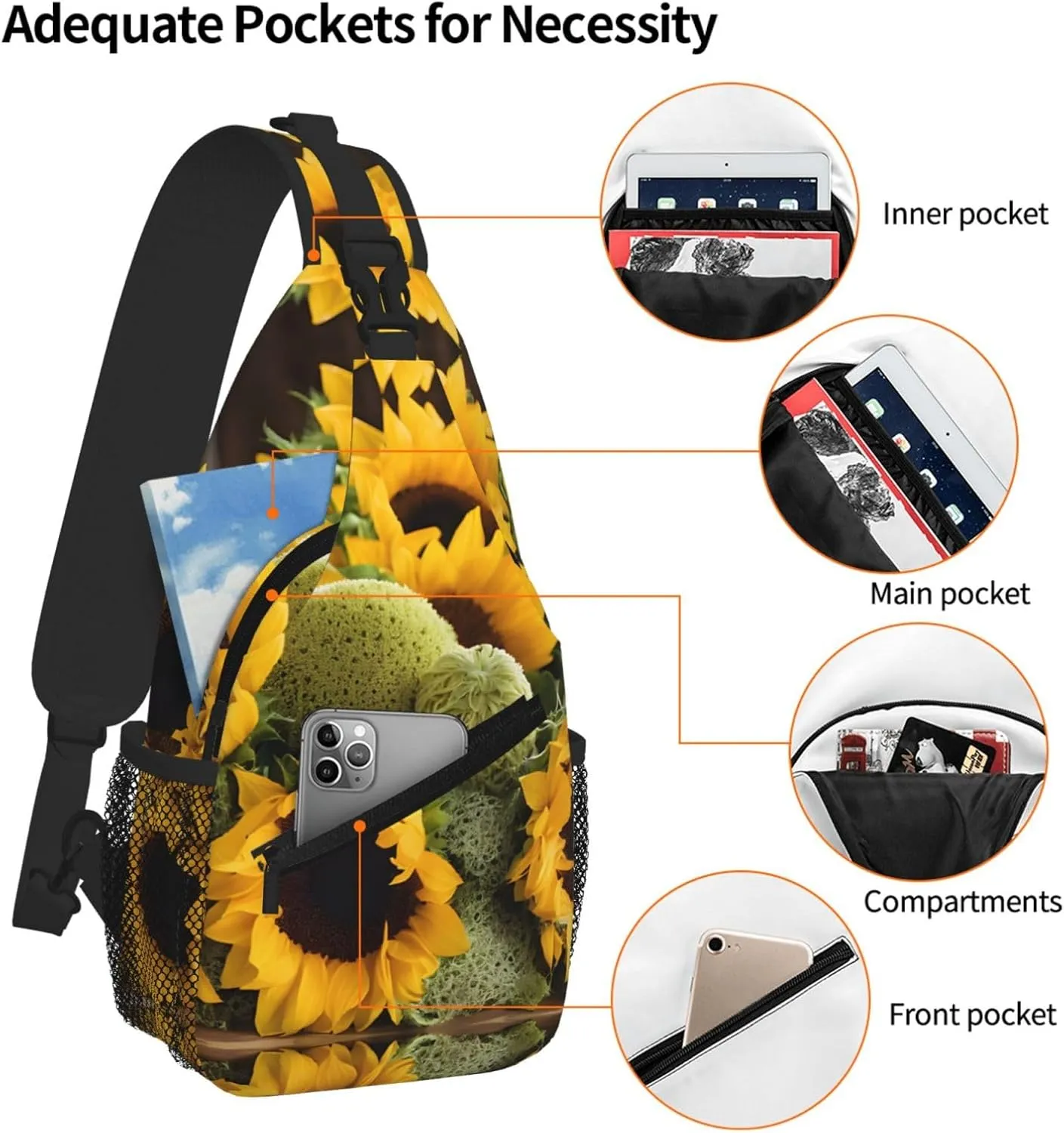 Sunflowers Print Cross Chest Bag Diagonally For Short-Distance Travel And Daily Use