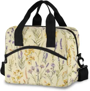 Sunlit Garden Flowers Leaves Lunch Box for Men Women Adults Insulated Lunch Bag Cooler Bag with Adjustable Shoulder Strap for Work Picnic Travel