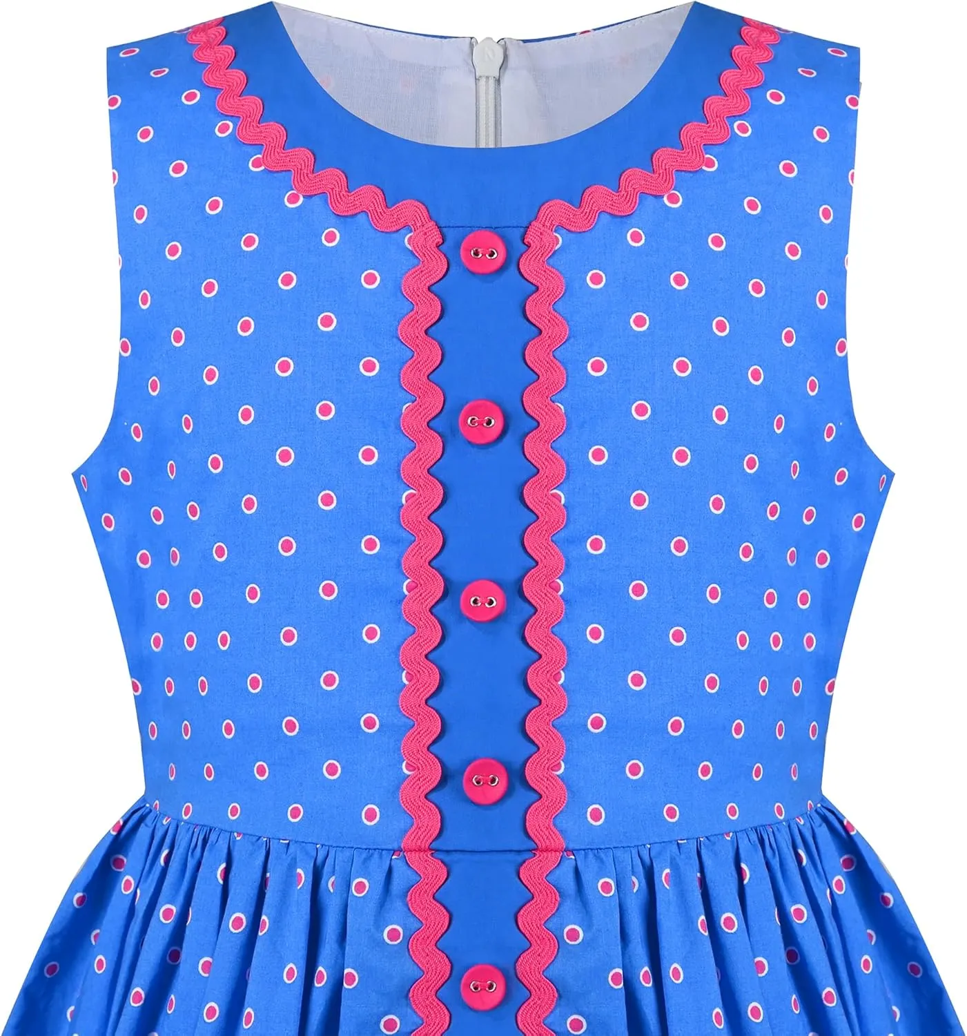 Sunny Fashion Girls Dress Blue Polka Dot Pocket Pleated Summer Sleeveless Cotton