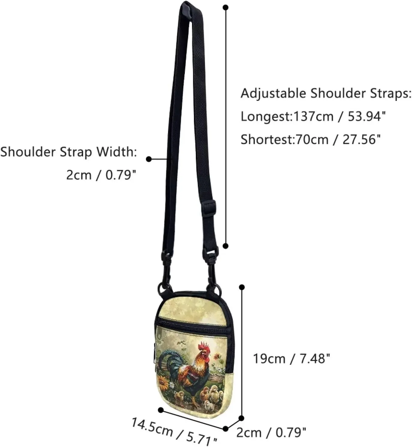Suobstales Messenger Bag for Women Crossbody Zipper Bag with Adjustable Strap Portable Phone Purse Shoulder Handbag