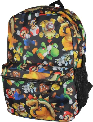 Super Mario Bros. Backpack All Over Character Print 16" Bag