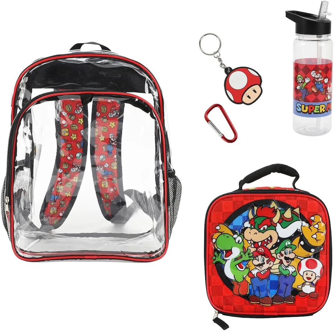 Super Mario Brothers 5-Piece Backpack & Lunchbox Set With Water Bottle