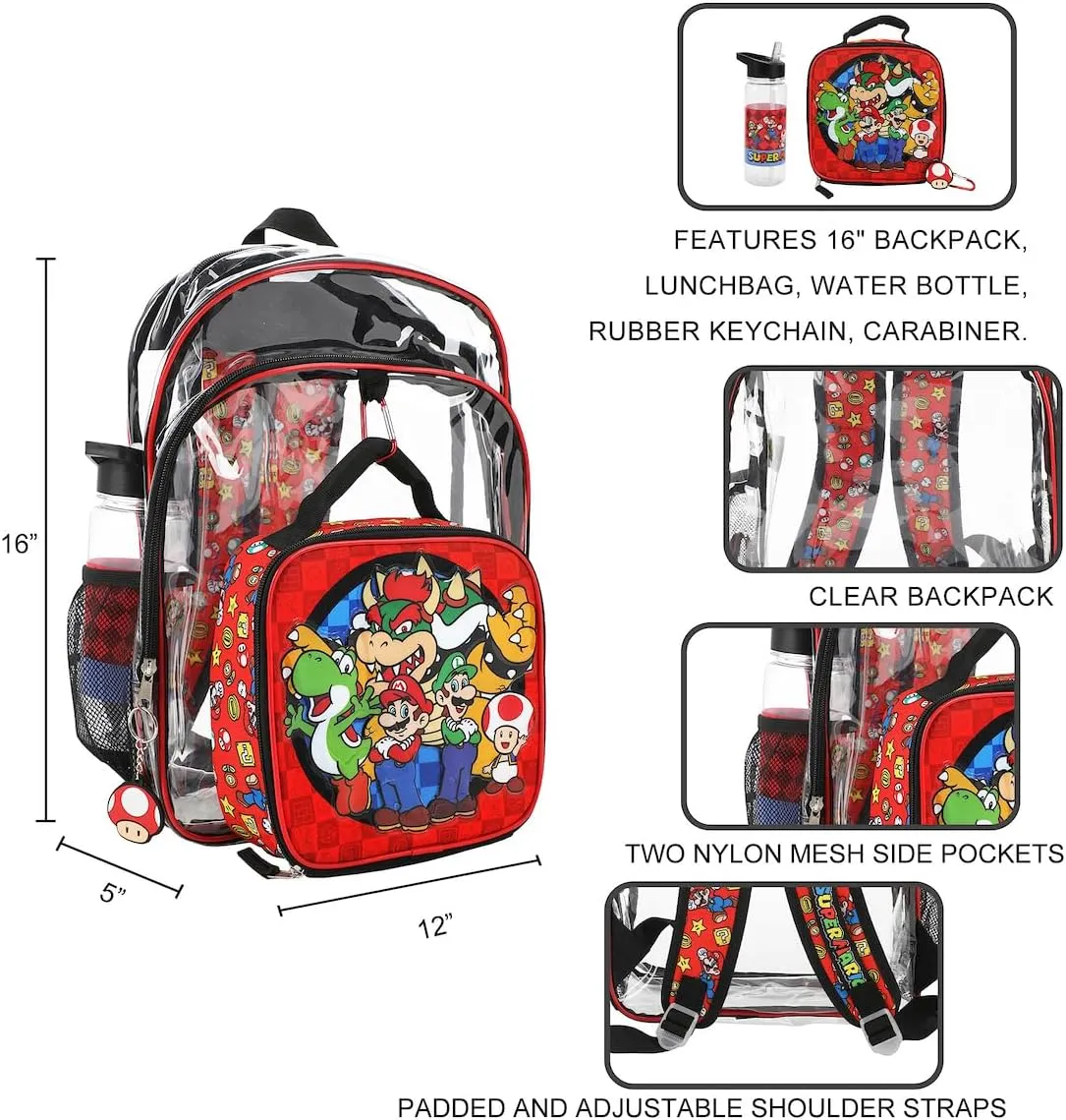 Super Mario Brothers 5-Piece Backpack & Lunchbox Set With Water Bottle