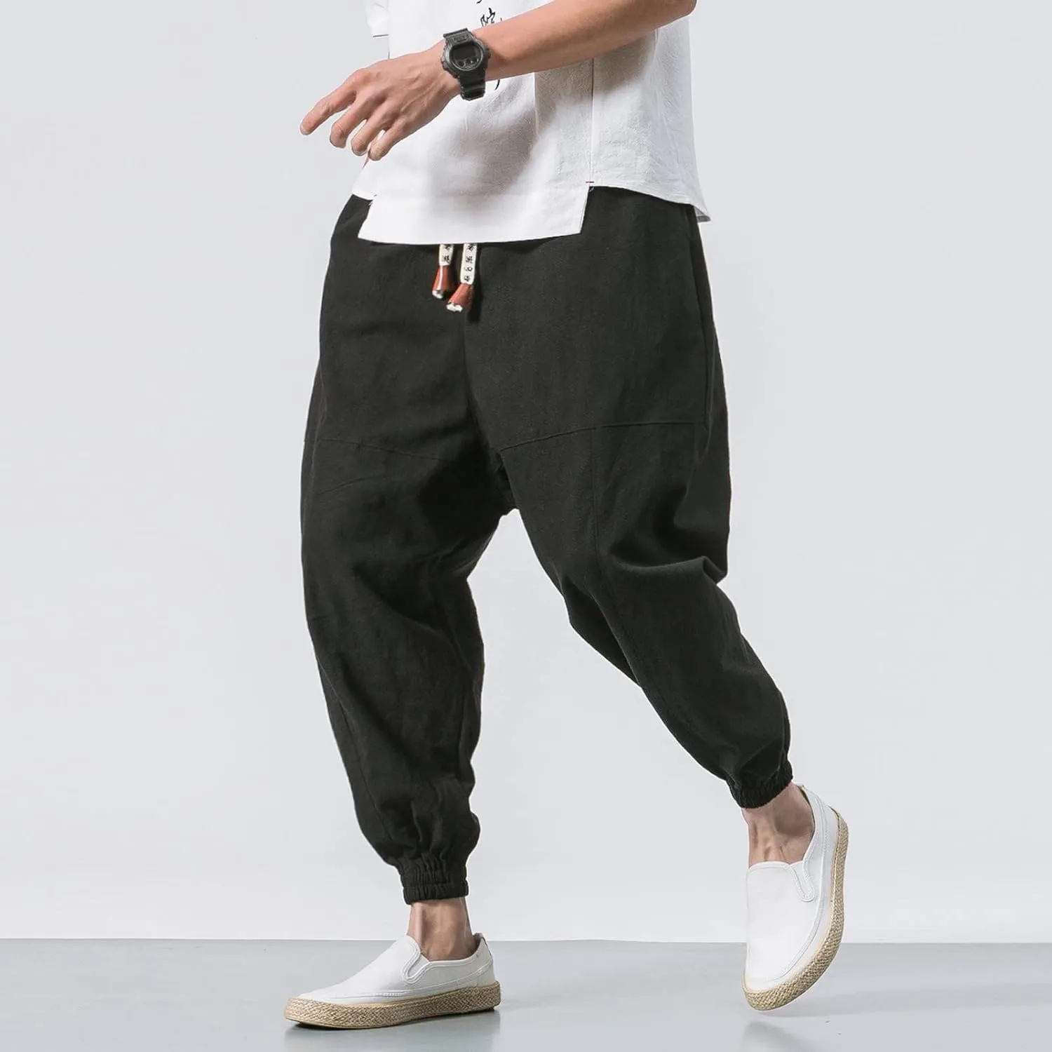 Sweatpants for Men Track Cuff Solid Color Lace up Comfy Workout Pants with Pocket Stretch Waist Cargo Pants
