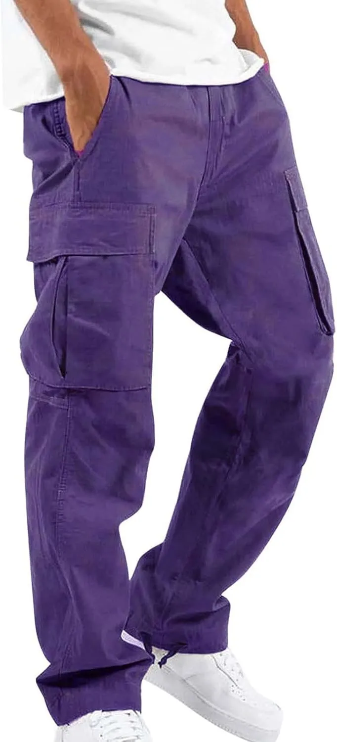 Sweatpants for Men Track Cuff Solid Color Lace up Comfy Workout Pants with Pocket Stretch Waist Cargo Pants