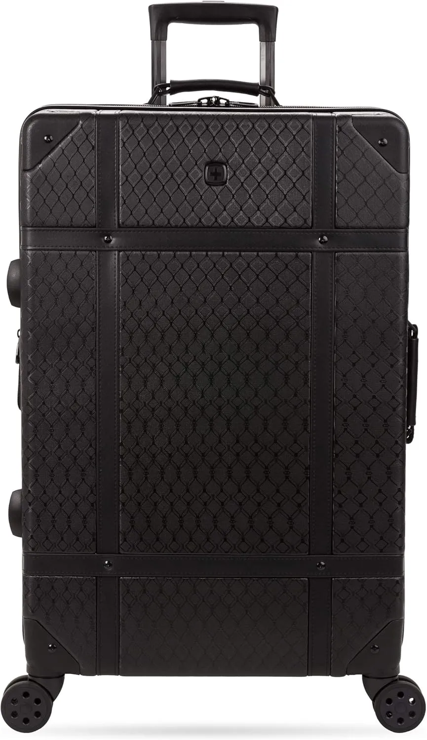SwissGear 7739 Hardside Luggage Trunk with Spinner Wheels, Black, Checked-Large 26-Inch