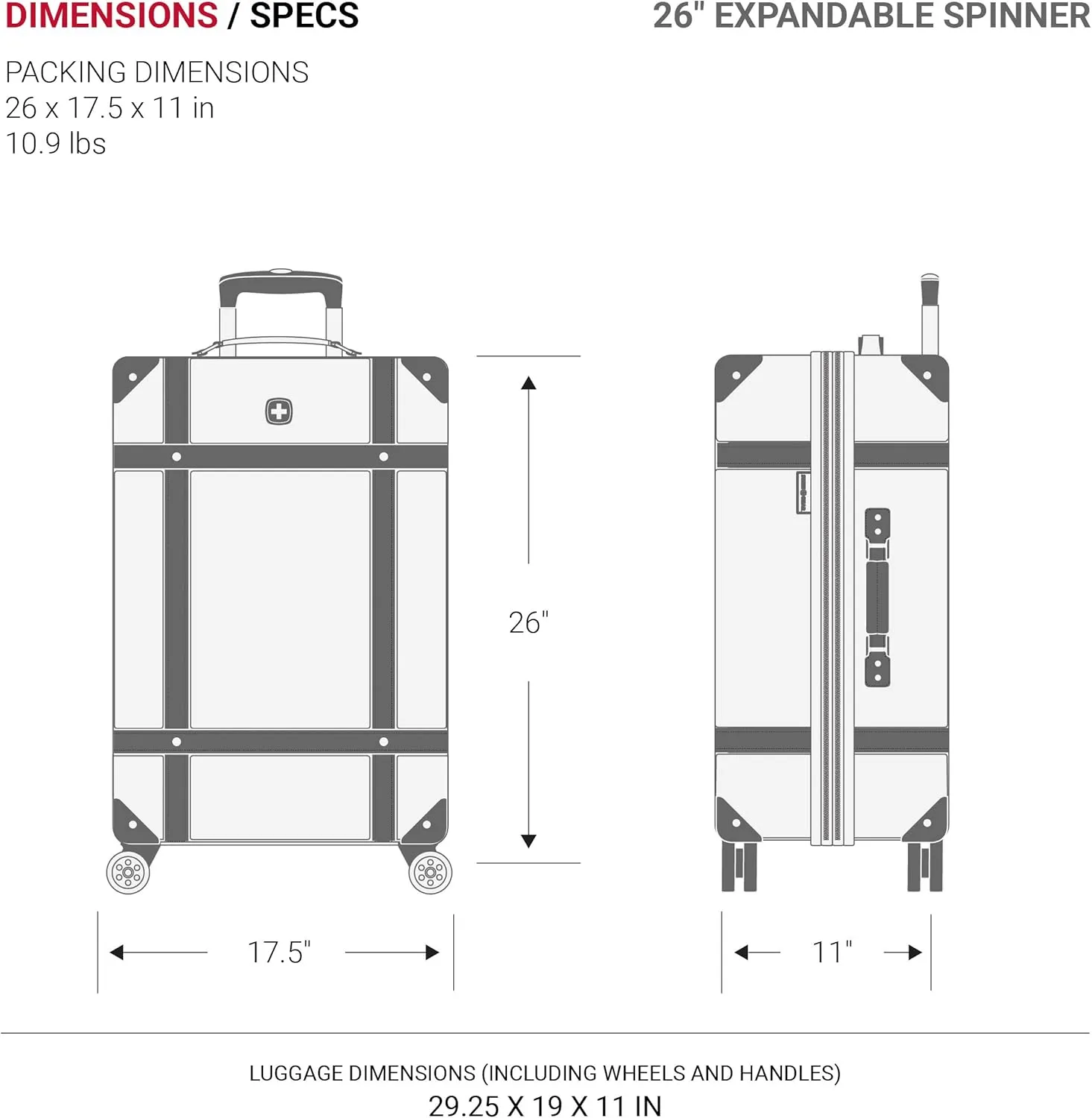 SwissGear 7739 Hardside Luggage Trunk with Spinner Wheels, White, 2-Piece Set (19/26)