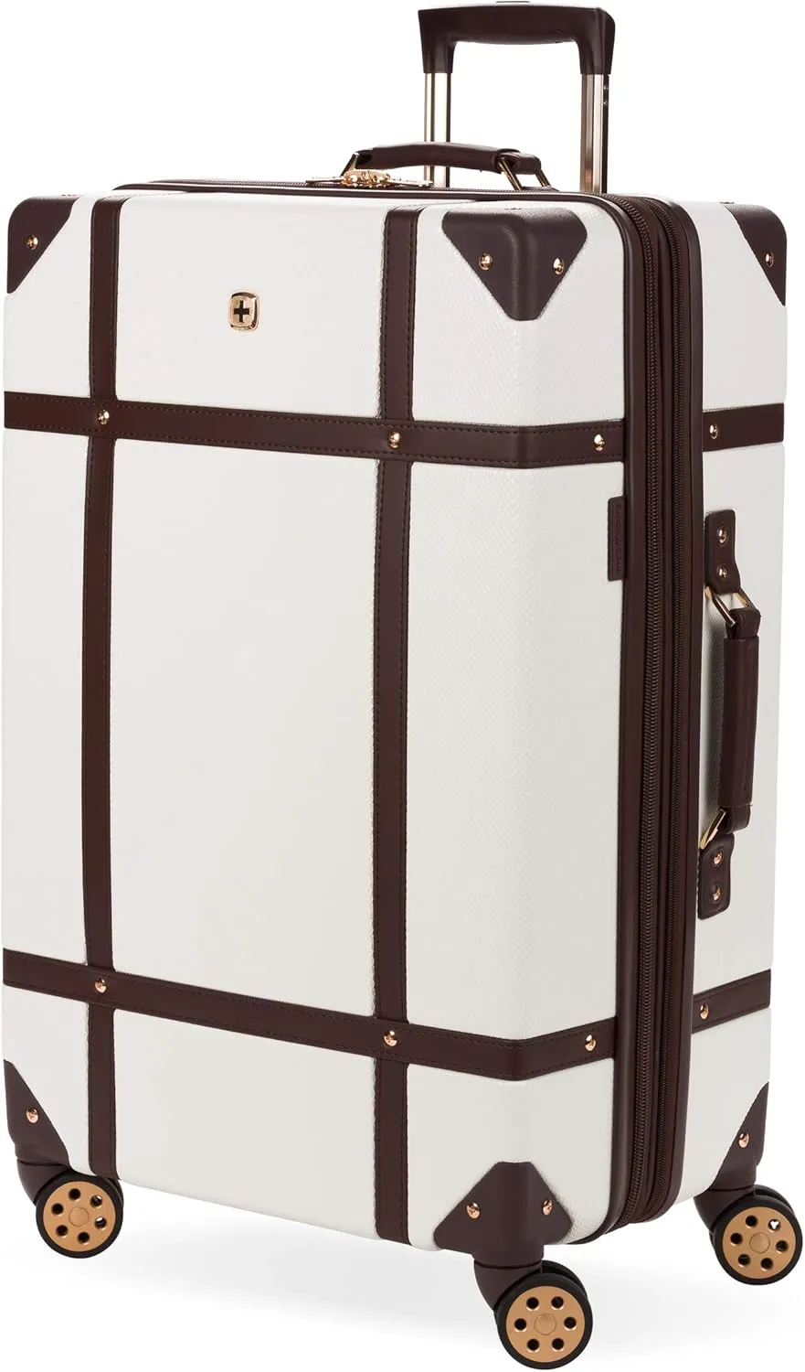 SwissGear 7739 Hardside Luggage Trunk with Spinner Wheels, White, Checked-Large 26-Inch