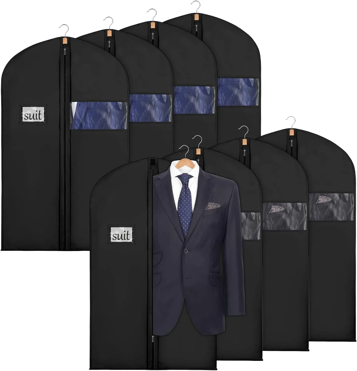 Syeeiex 40" Suit Bag, Set of 8 Garment Bags for Hanging Clothes, Suit Bags for Closet Storage, Suit Cover Bags for Suits, T-shirts, Jackets, Coats, Business Wear (Black)