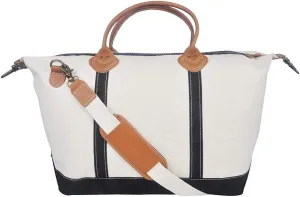 Tag&Crew Weekender Signature Duffle 20 Oz. Heavy Canvas Leather Handle Bag with Detachable Shoulder Strap Ideal for Overnight Travel Business Trip Vacations - Large, Black