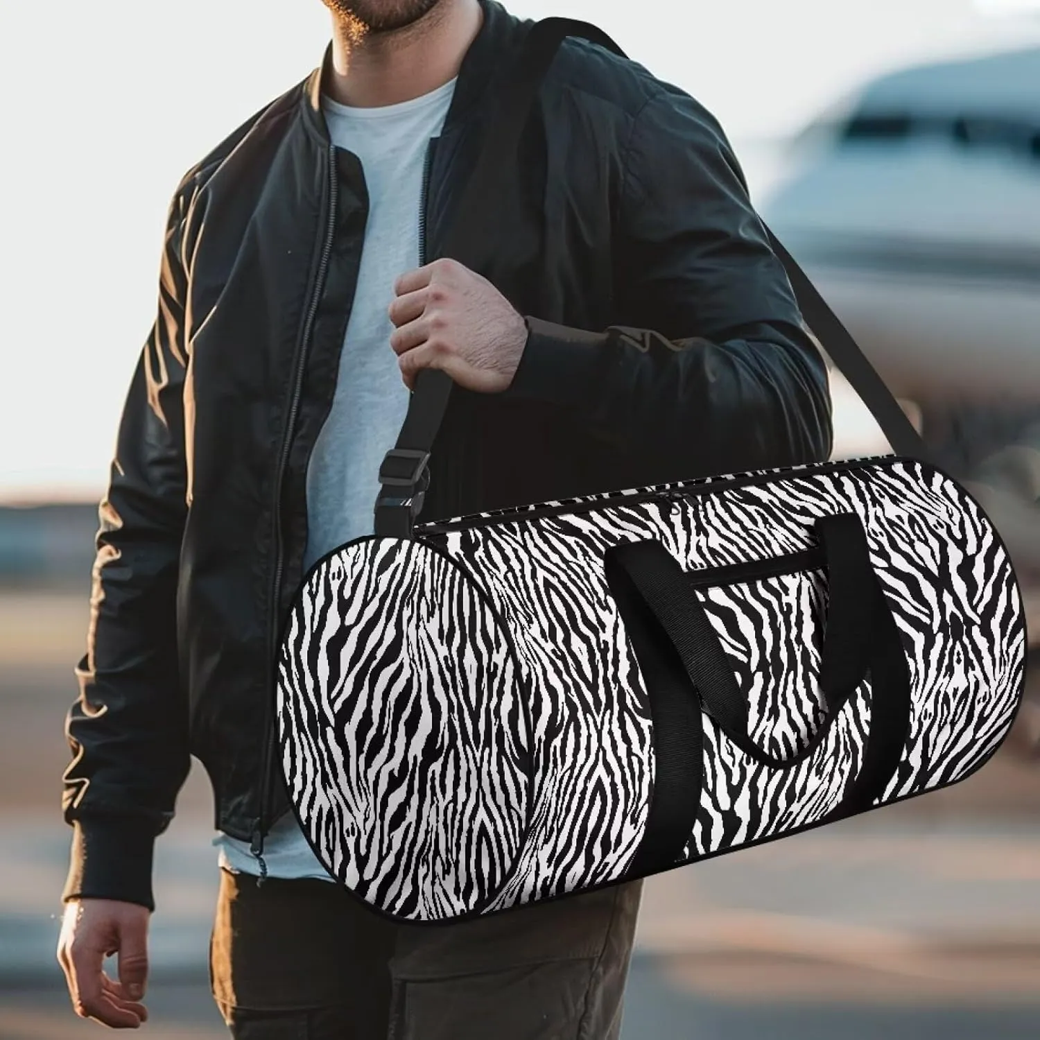 Talayituse Zebra Stripe Print Duffel Bag for Men Women Garment Duffel Bag Zipper Sports Duffel Bag with Shoulder Strap Carry On Workout Bag Swim Bag Crossbody Bag for Beach Pool Plane