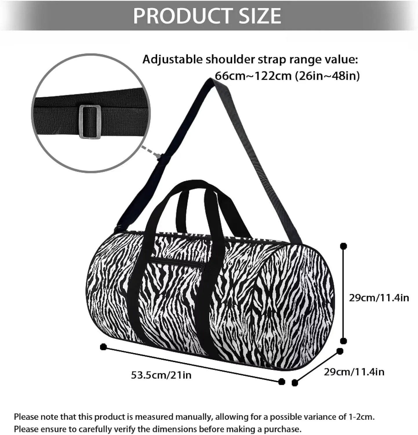 Talayituse Zebra Stripe Print Duffel Bag for Men Women Garment Duffel Bag Zipper Sports Duffel Bag with Shoulder Strap Carry On Workout Bag Swim Bag Crossbody Bag for Beach Pool Plane