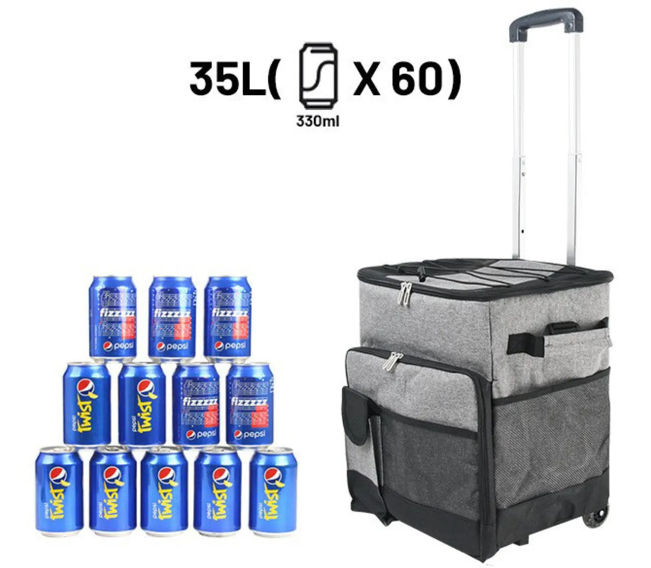 Thermally Insulated Picnic Cooler Trolley - 36L - Grey