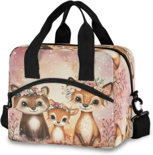 Three Little Deer with Wreaths Lunch Box for Men Women Adults Insulated Lunch Bag Cooler Bag with Adjustable Shoulder Strap for Work Picnic Travel