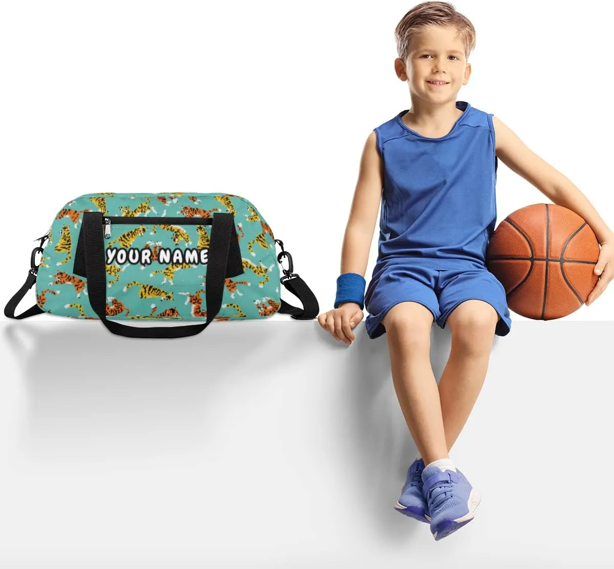 Tiger Personalized Kids Duffel Bag for Girls Boys, Tiger Customized Name Dance Bag Overnight Small Duffel Bag Carry On Weekend Sports Gym Travel Bag for School Practice Gymnastics Ballet